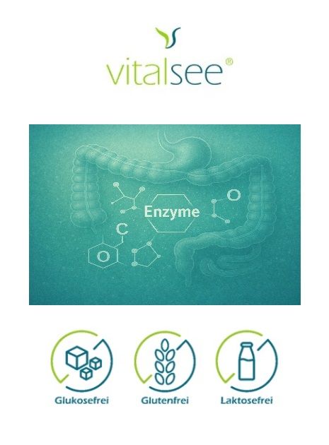 Vitalsee QUATTROZYM Monoenzym-System als Puzzleteile: Bromelain, Pankreatin, Papain, Rutin.