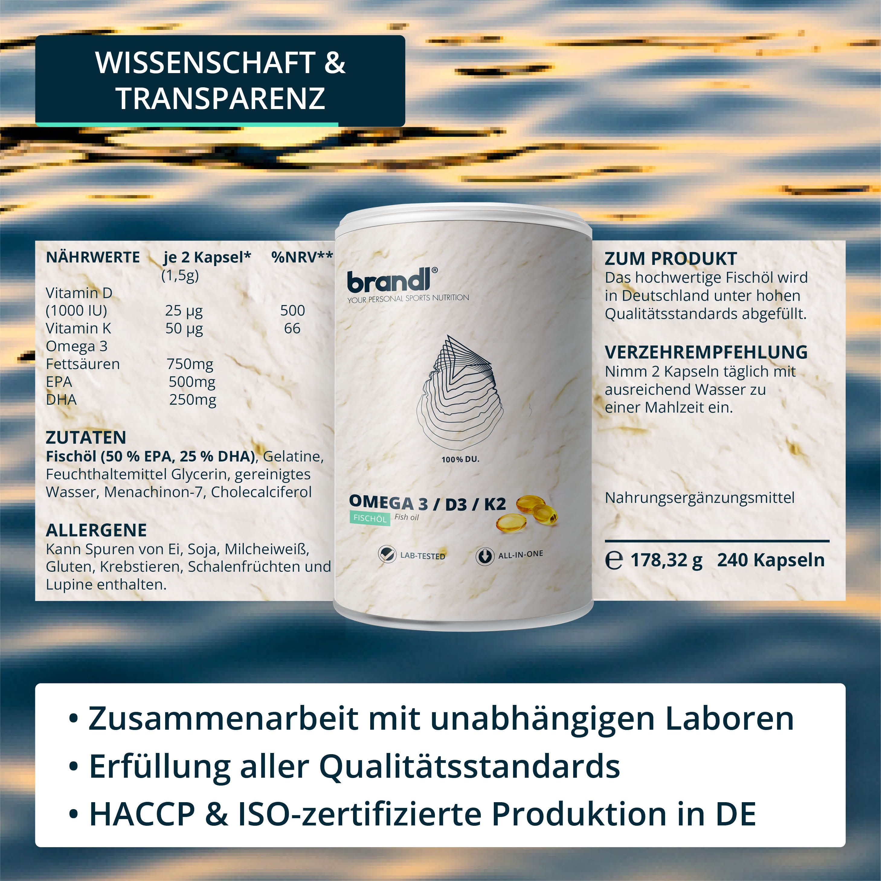 brandl® Omega 3 D3 K2 aus Fischöl | EPA DHA im 2:1 Verhältnis