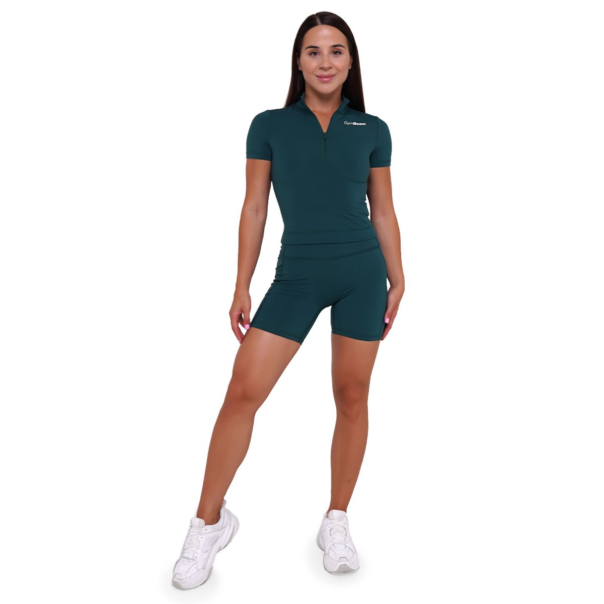 GymBeam Damen Cropped T-Shirt Ignite Slim mit Kurzarm und Kragen Dunkelgrün
