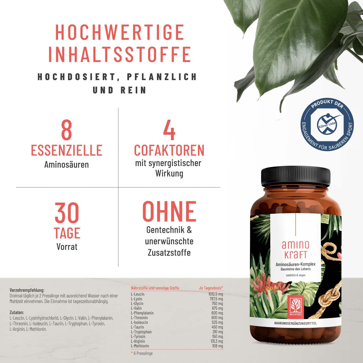 Aminosäuren Komplex hochdosiert vegan - Aminokraft Naturtreu® 185,58 g Tabletten