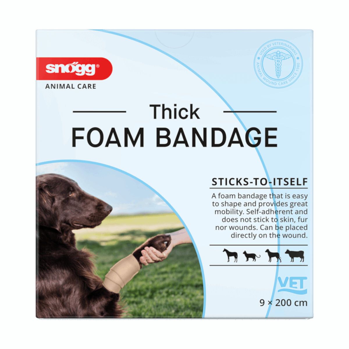 Snögg Thick Foam Bandage Verpackung mit Hund, Pferd, Katze und Rind, 9x200cm.