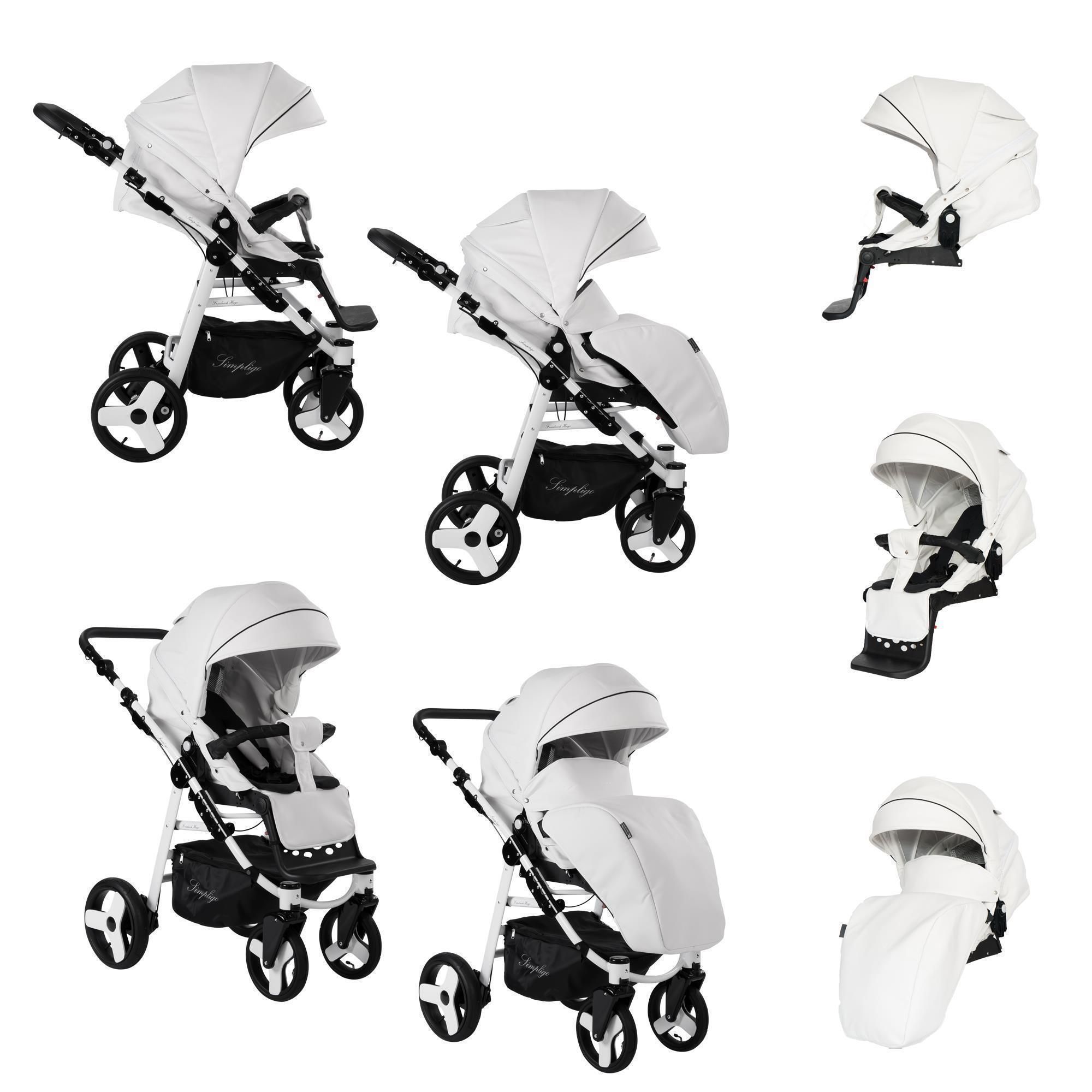 Friedrich Hugo Simpligo 4 in 1 Kinderwagen Komplettset ISOFIX Basis Luftreifen, Weiß (Kunstleder)