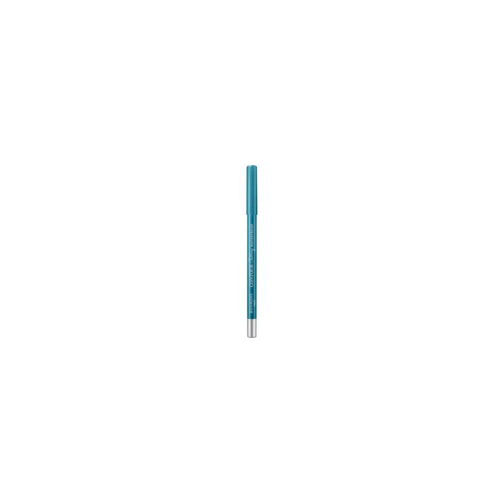Blauer Eyeliner-Stift. Silberne Spitze, blaue Hülse. Text auf dem Stift.