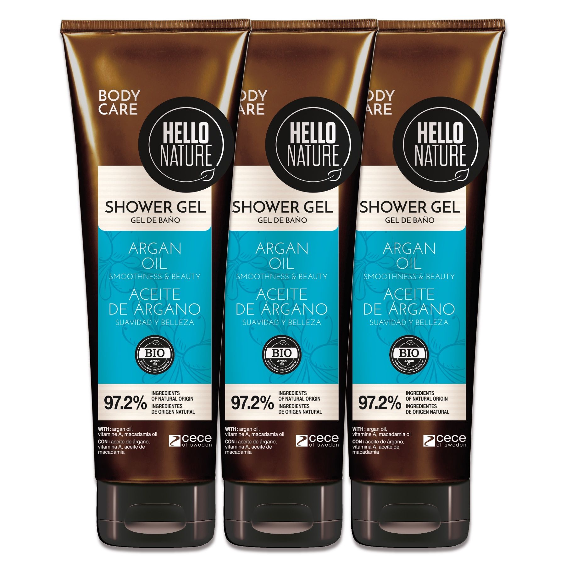 Hello Nature Duschgel für Hautpflege mit Arganöl 3x250 ml