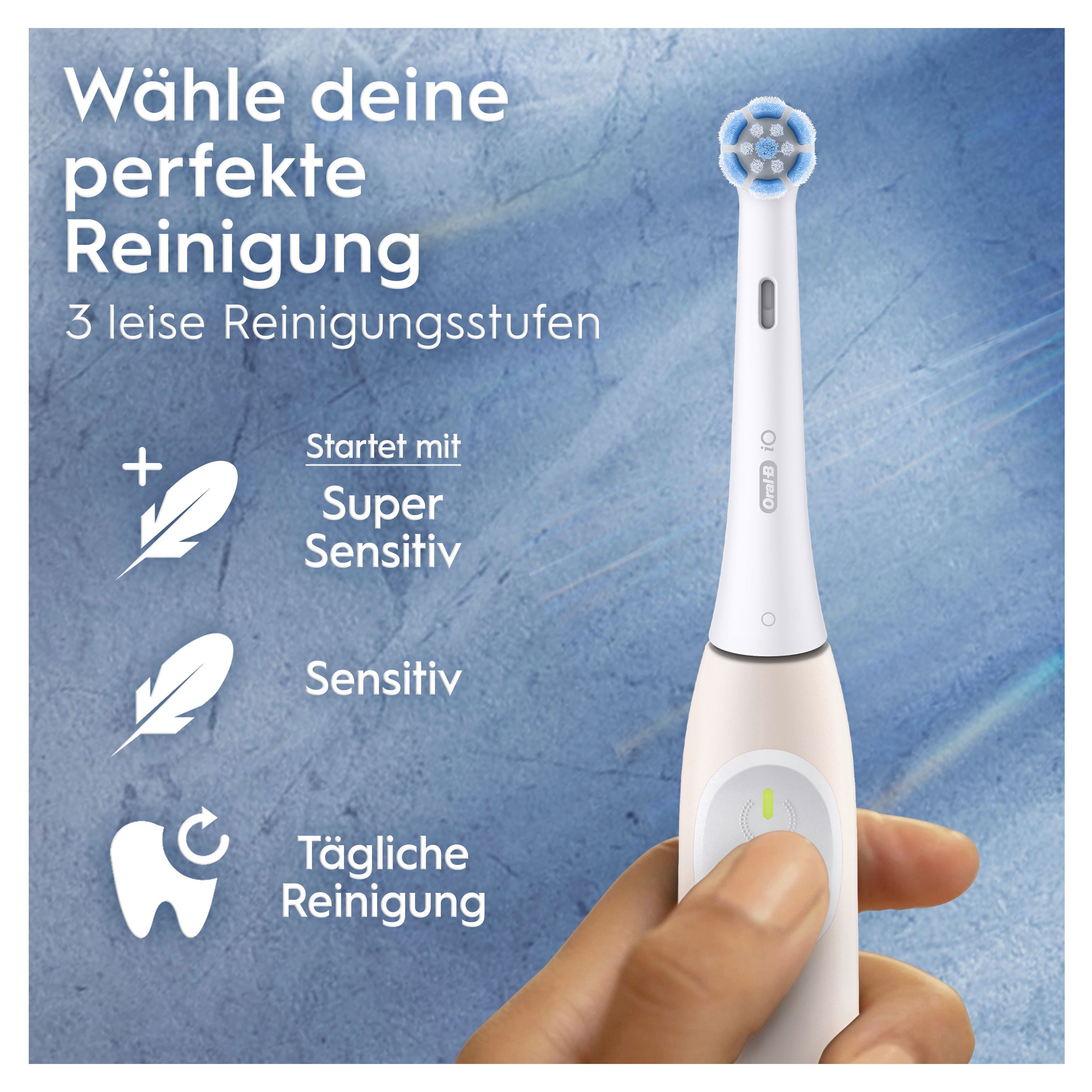 Elektrische Zahnbürste mit drei Reinigungsstufen: Super Sensitiv, Sensitiv und Tägliche Reinigung. Marke: Oral-B.