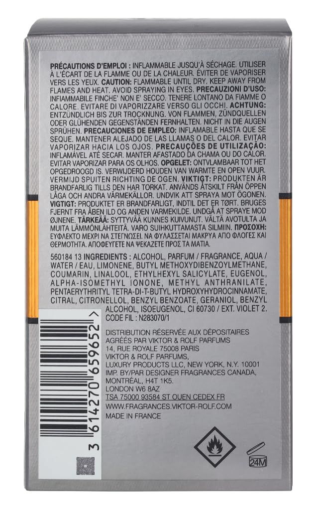 Graue Schachtelrückseite mit Text in mehreren Sprachen. Gelber Streifen und Barcode.