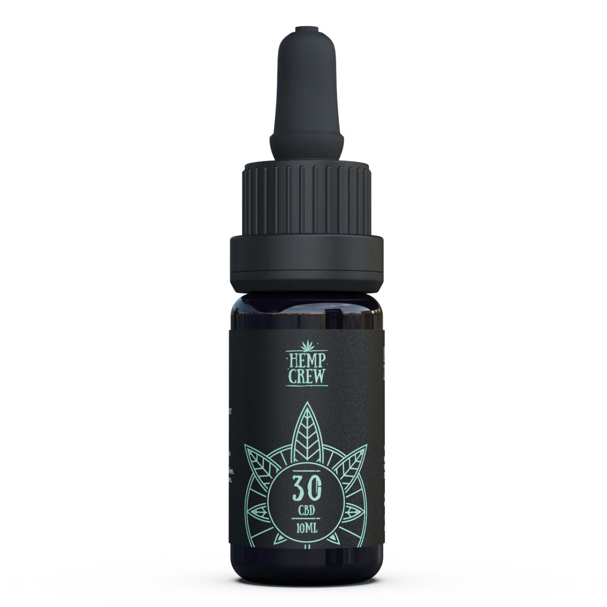 Braune Flasche mit schwarzem Deckel und Pipette. Aufschrift: HempCrew, 30 CBD, 10ml. Produktname: HempCrew Ingwer/Zitrone 30% CBD Öl.