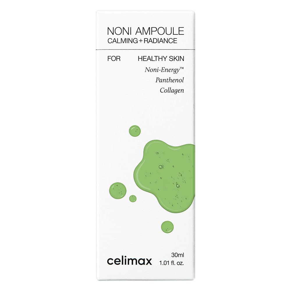 Celimax Noni Energy Ampoule Karton mit grünen Tropfen und 30ml Angabe.