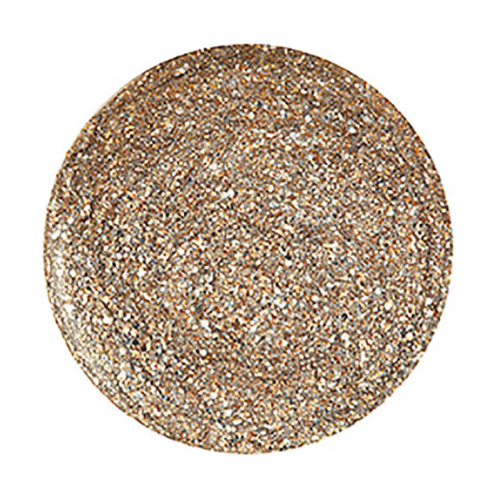 Runder Nagellack-Fleck mit goldenem Glitzer. Auf weißem Hintergrund.