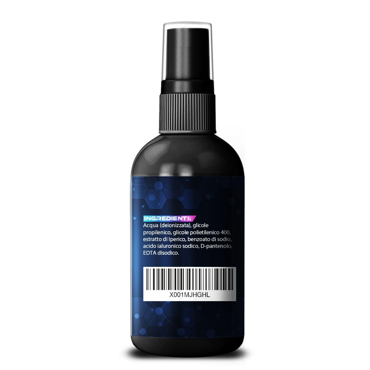 Schwarze Sprühflasche. Zutatenliste und Barcode. Text: "ADEMA NATURAL".