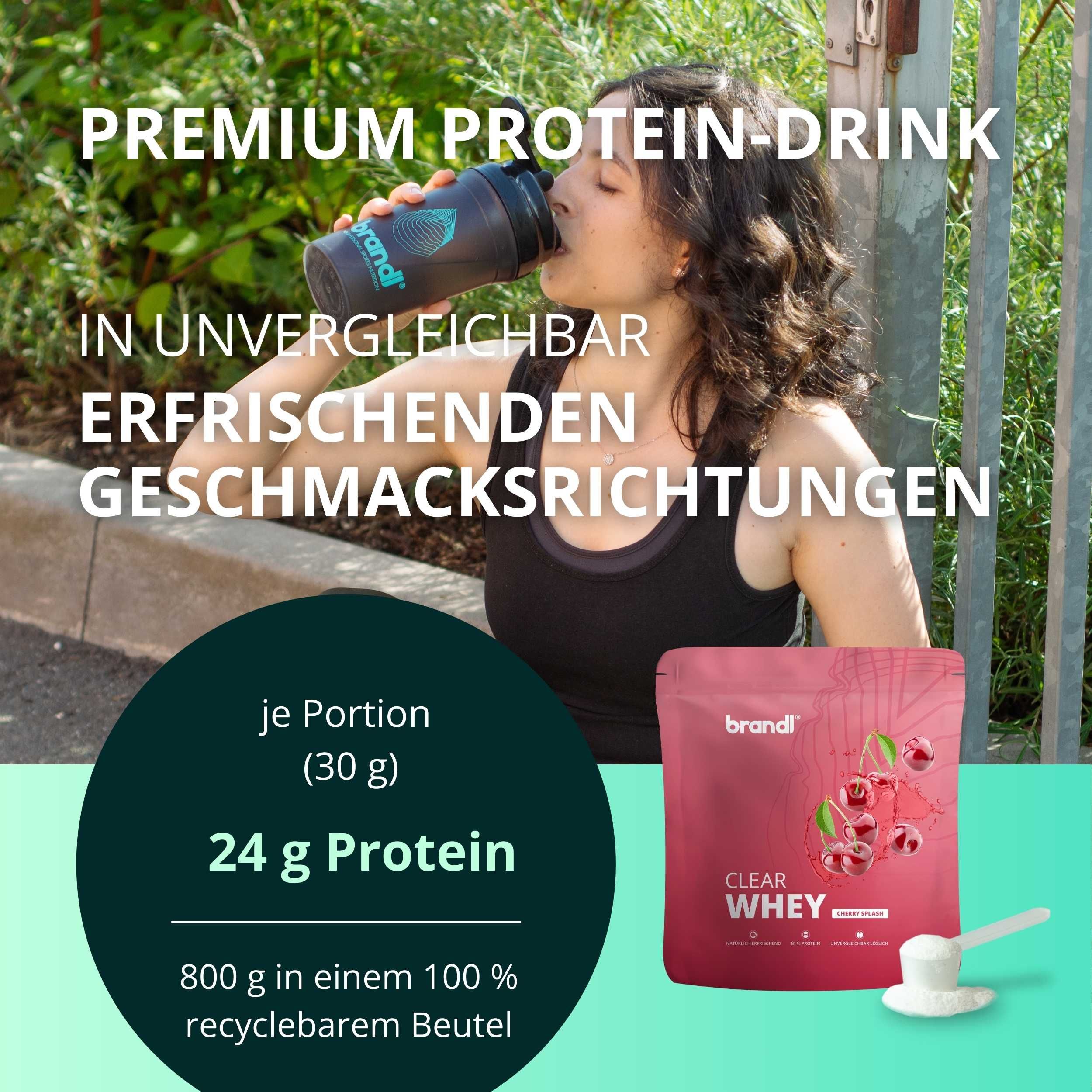 brandl Clear Whey Isolate Molkenprotein ohne Zucker Geschmack Cherry Splash 800 g