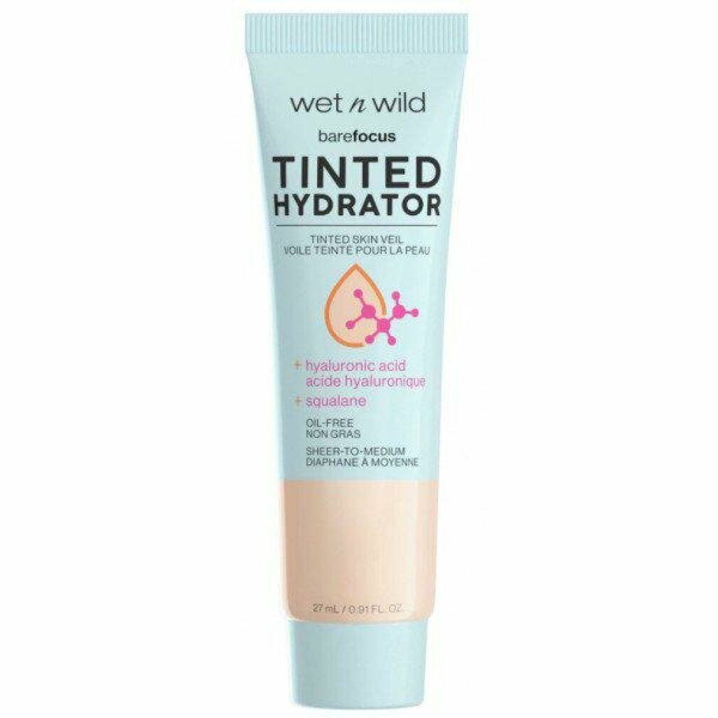 Tube mit getönter Feuchtigkeitspflege. Marke: Wet n Wild. Text: Tinted Hydrator, Hyaluronsäure, ölfrei. Inhalt: 27 ml.