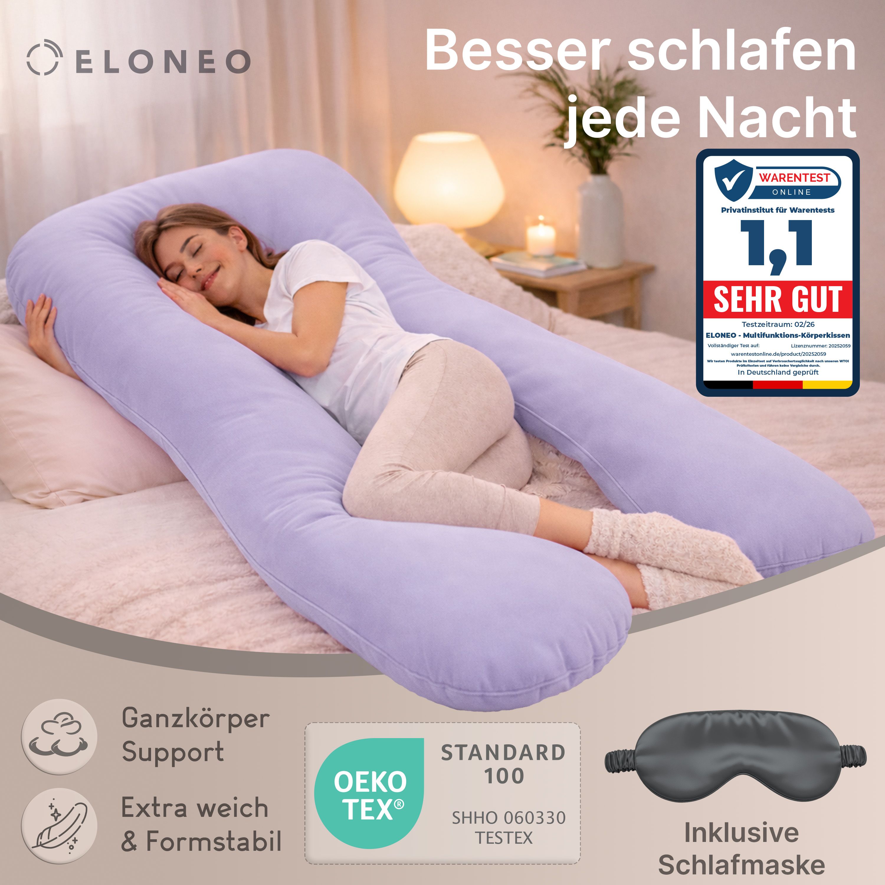 Multifunktions-Körperkissen mit Schlafmaske, Purple