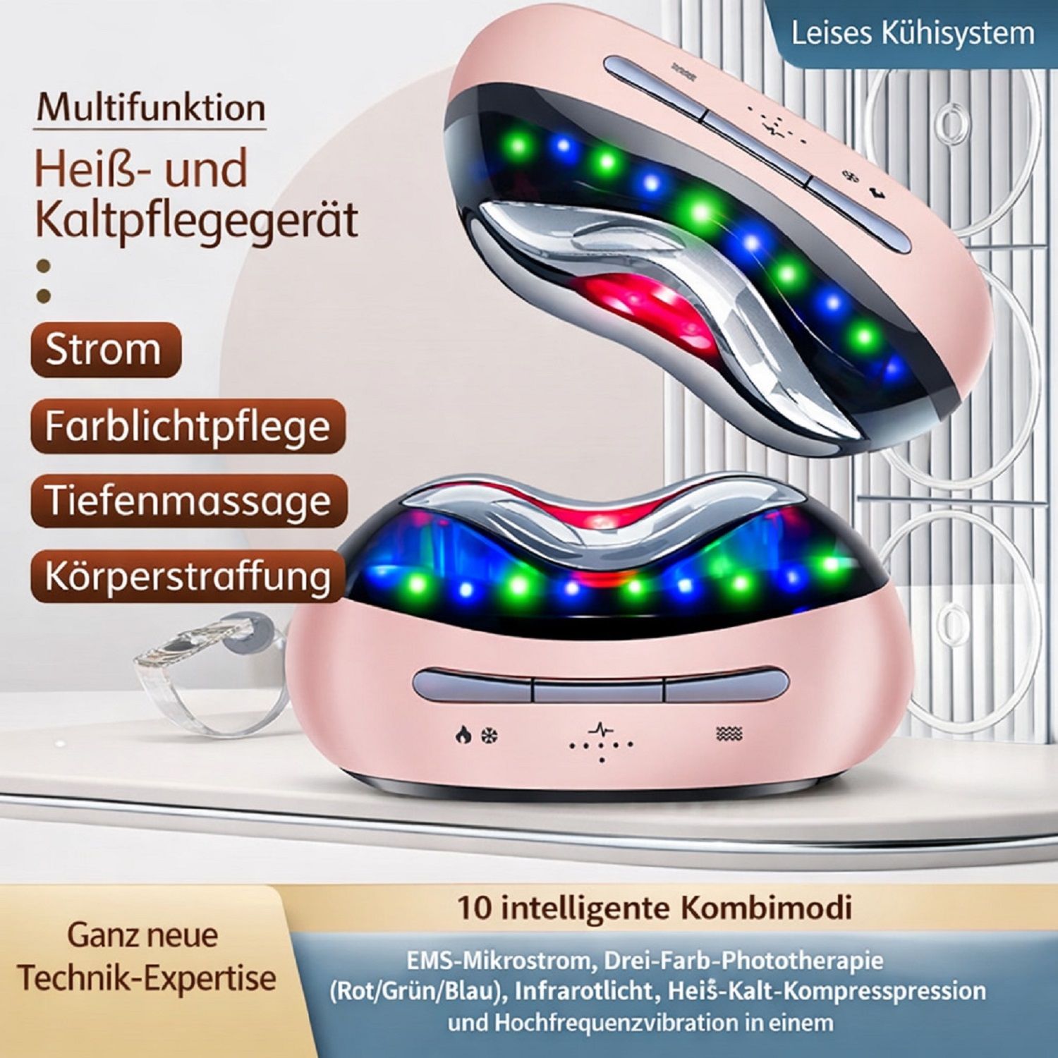 COOL-i Warm & Kalt Beautygerät mit LED & EMS, Kabelloses Massagegerät für Gesicht & Hals