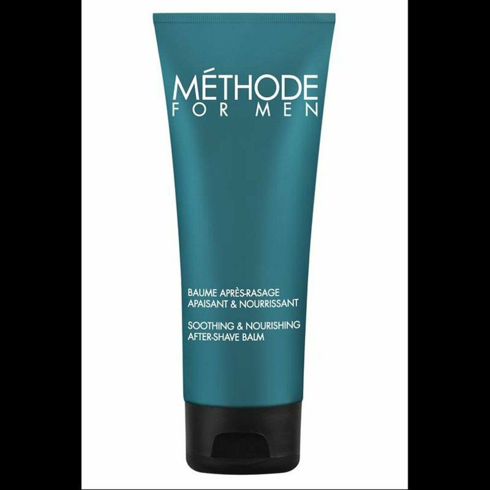 Türkisgrüne Tube mit schwarzem Deckel. Aufschrift: MÉTHODE FOR MEN, Balsam nach der Rasur.