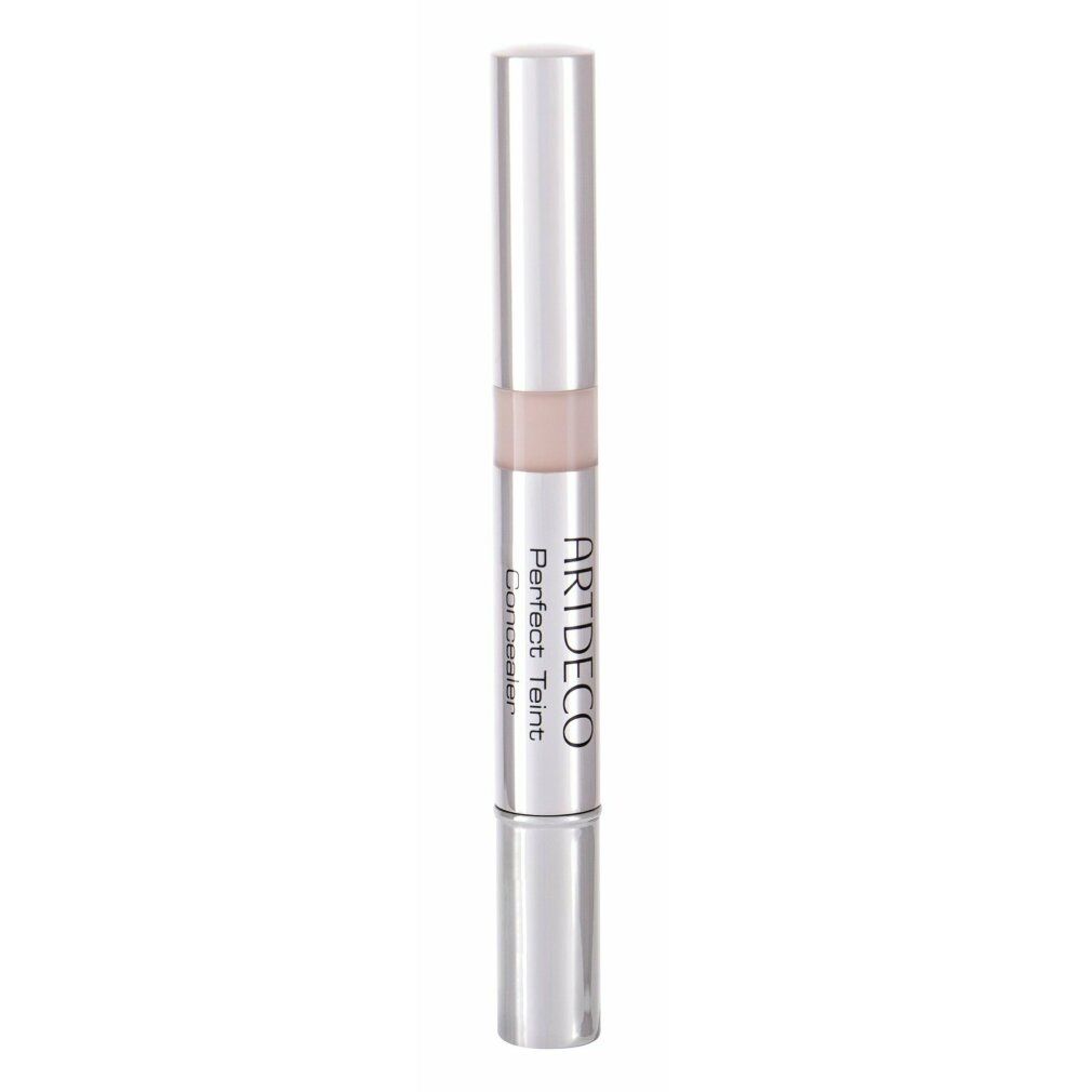 Artdeco Perfect Teint Concealer. Silberfarbener Stift mit hellbeigem Concealer. Produktname und Marke sichtbar.