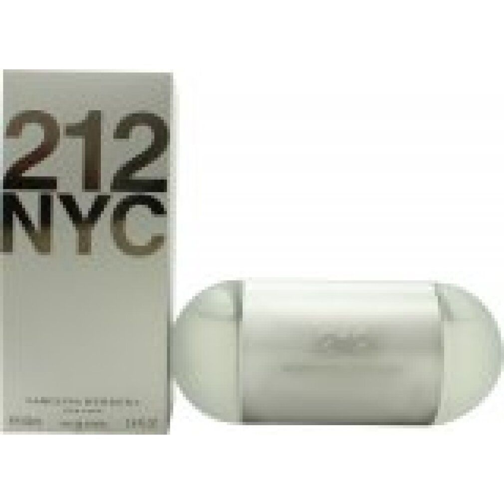 Carolina Herrera 212 EdT. Flakon und Verpackung. Flakon und Verpackung nebeneinander. Schriftzug 212 NYC.