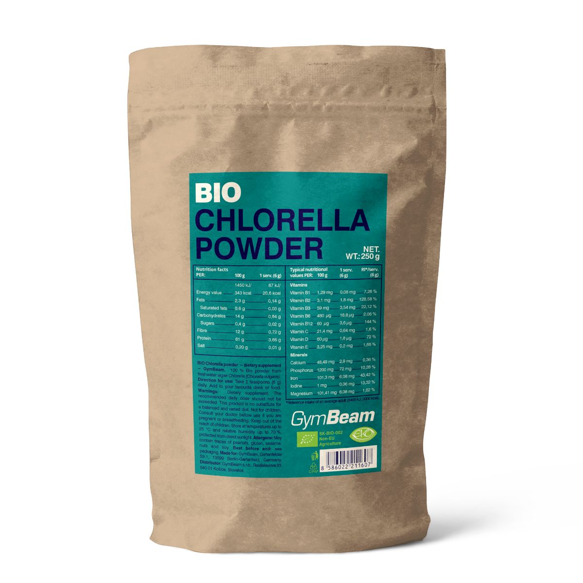 GymBeam BIO Chlorella Pulver vegan 250 g