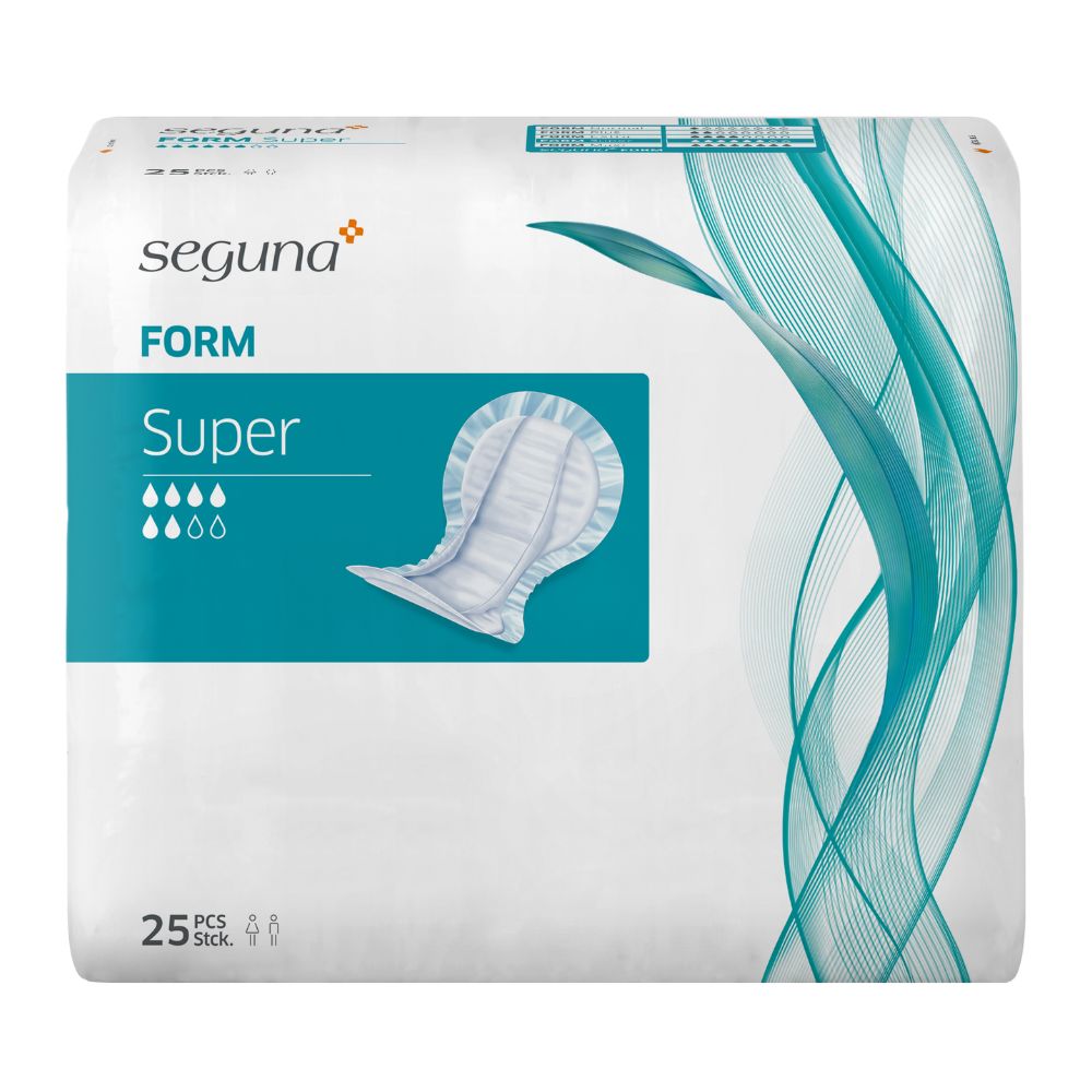 Verpackung von SEGUNA Form Super. Weiße Verpackung mit blauem Rechteck und Produktabbildung. 25 Stück.