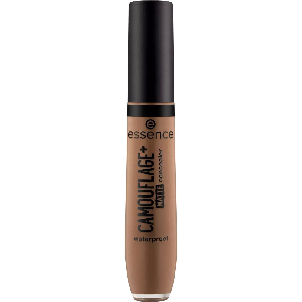 Brauner Concealer-Tuben mit schwarzem Deckel. Aufschrift: CAMOUFLAGE+ matte concealer waterproof. Marke: essence.
