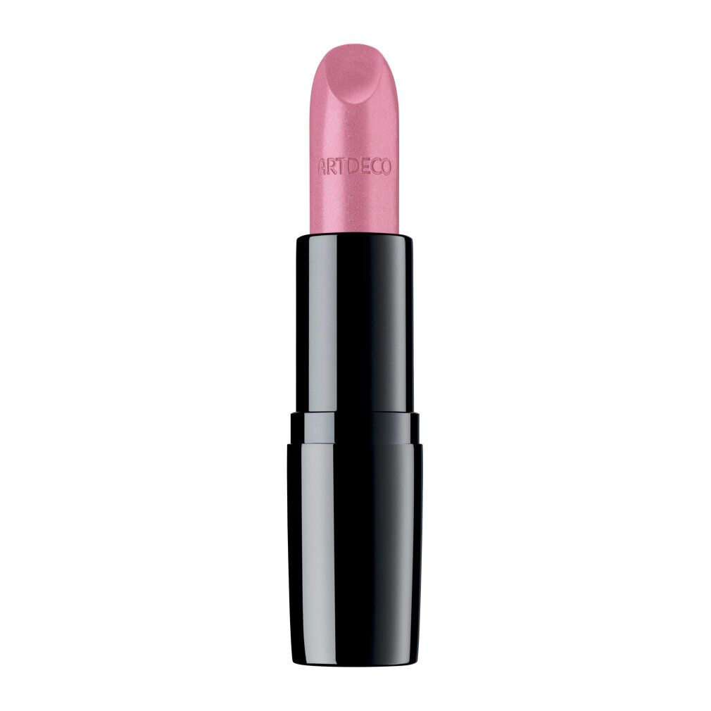 Artdeco Perfect Color Lipstick in Rosa mit Glitzer. Schwarzer Schaft.