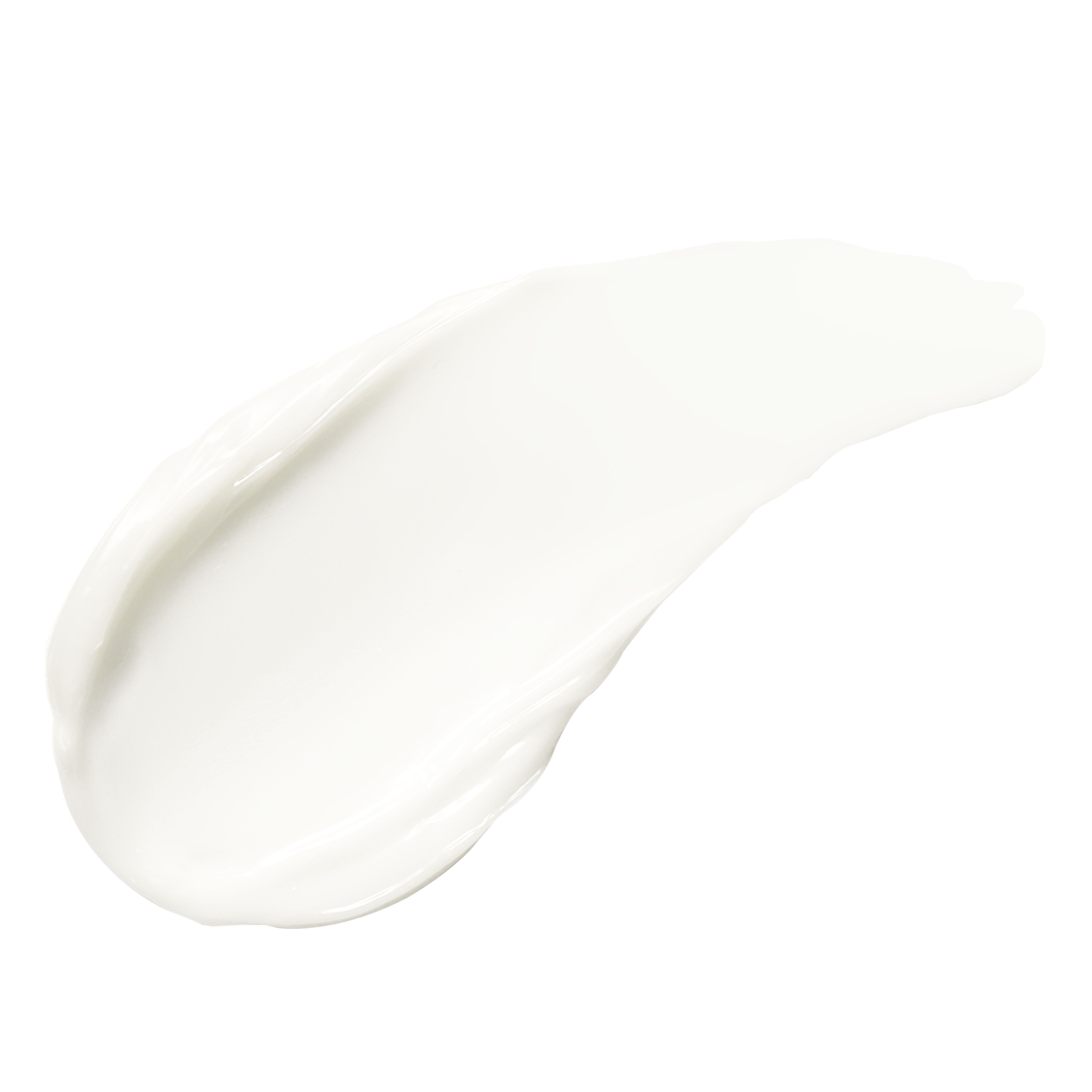 Weißer Creme-Klecks auf weißem Hintergrund. Glatte Textur, leicht gewölbt.