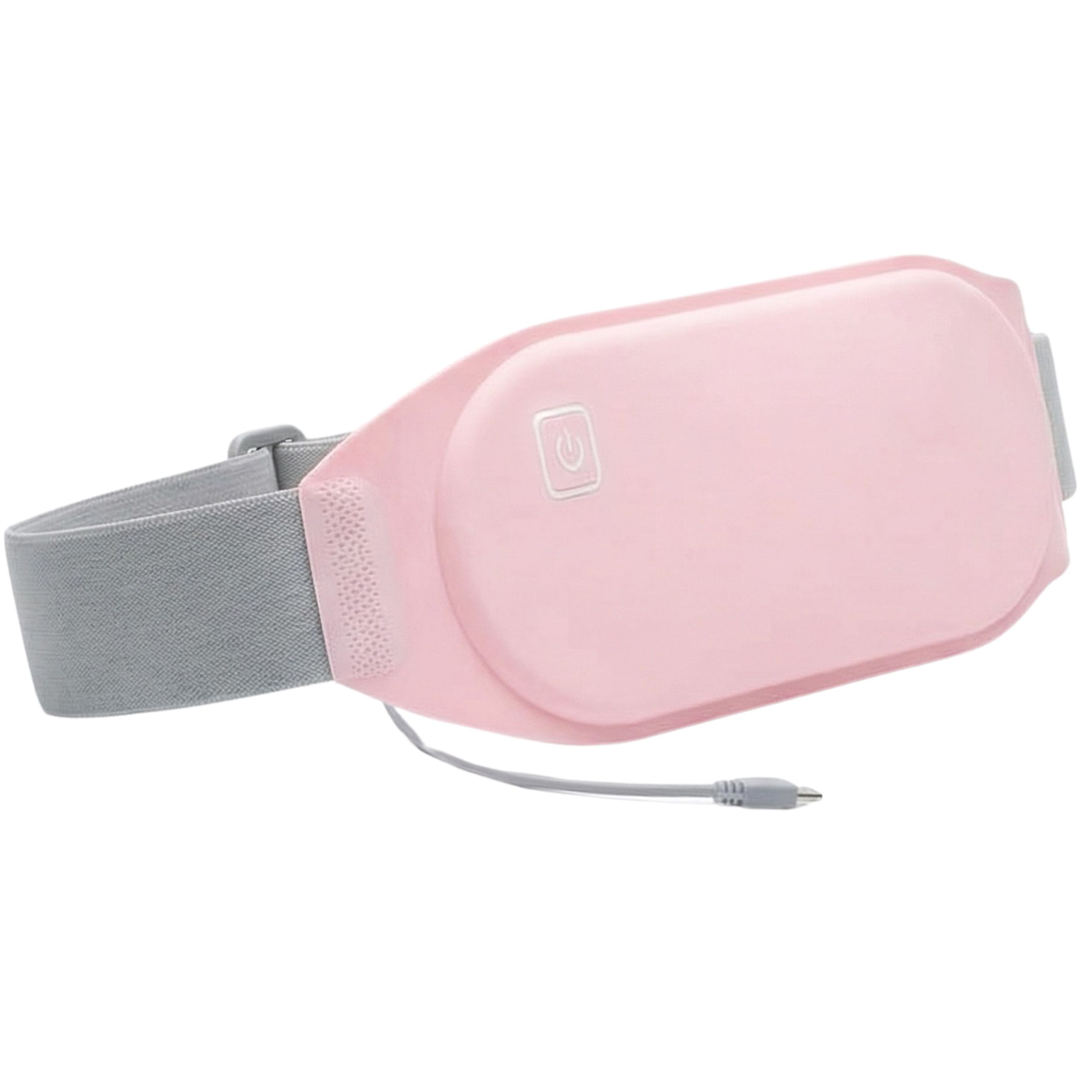 Rosa Bauchgurt mit grauem Band und Kabel. Auf dem Gurt ist ein Ein-/Aus-Knopf abgebildet.