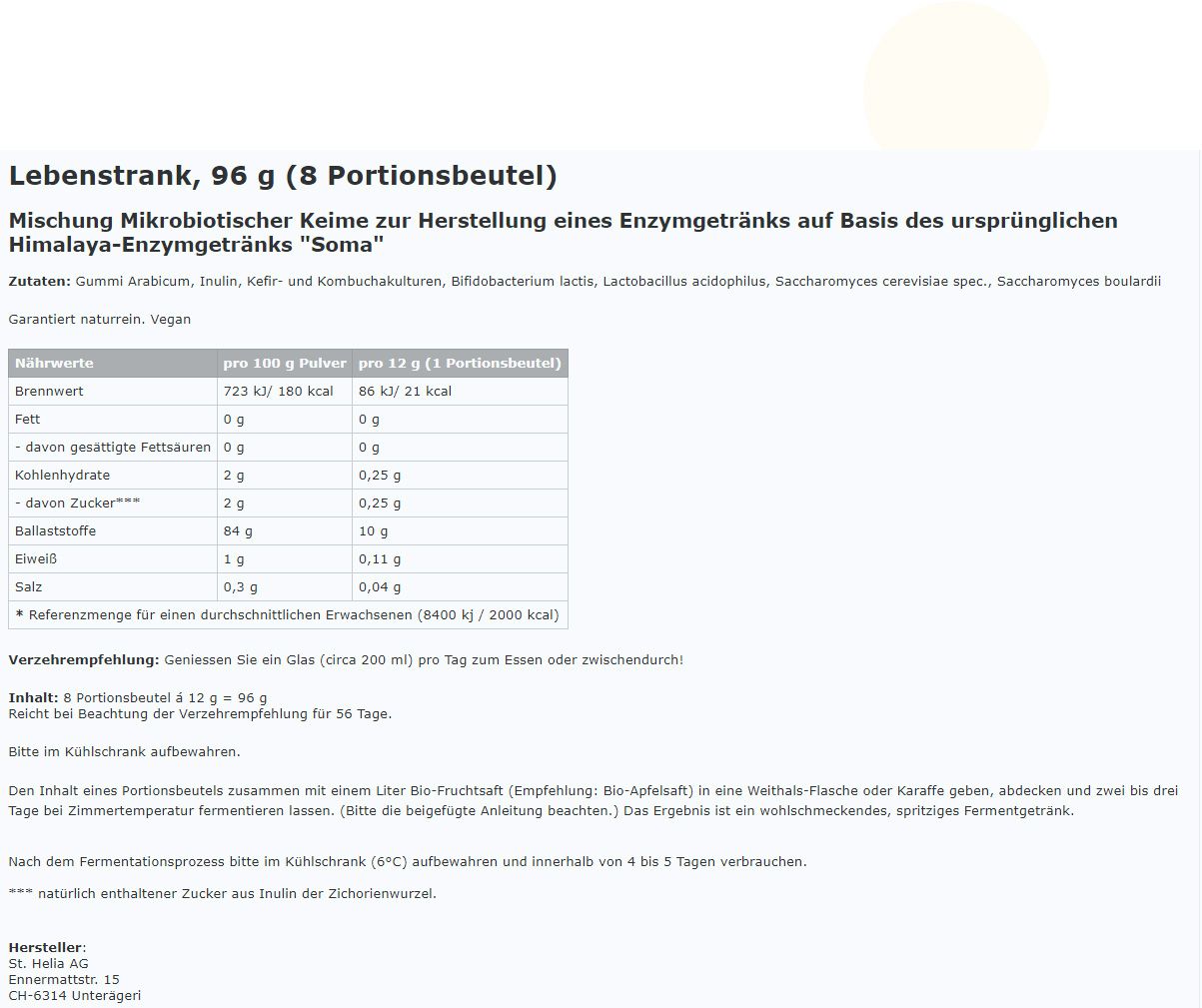 Lebenstrank  Portionsbeutel von St. Helia