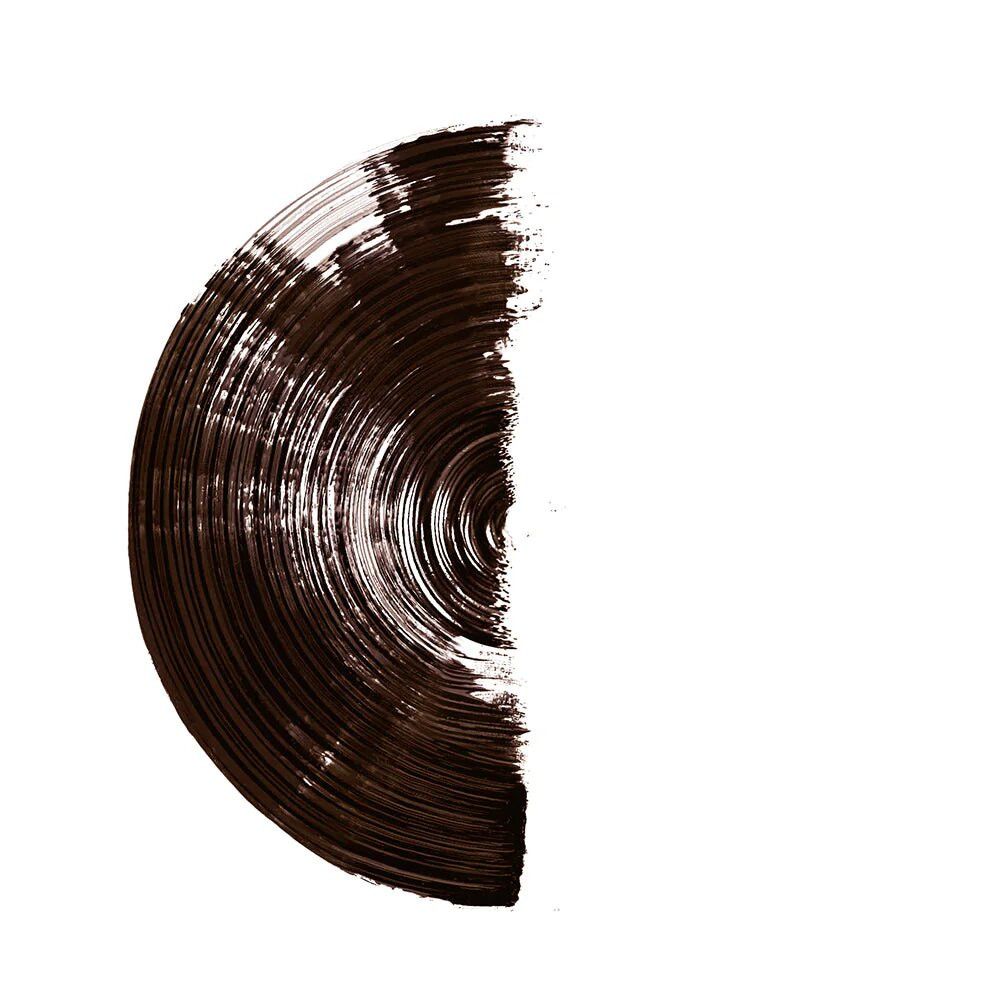 Halbkreis aus brauner Mascara auf weißem Hintergrund. Textur sichtbar.