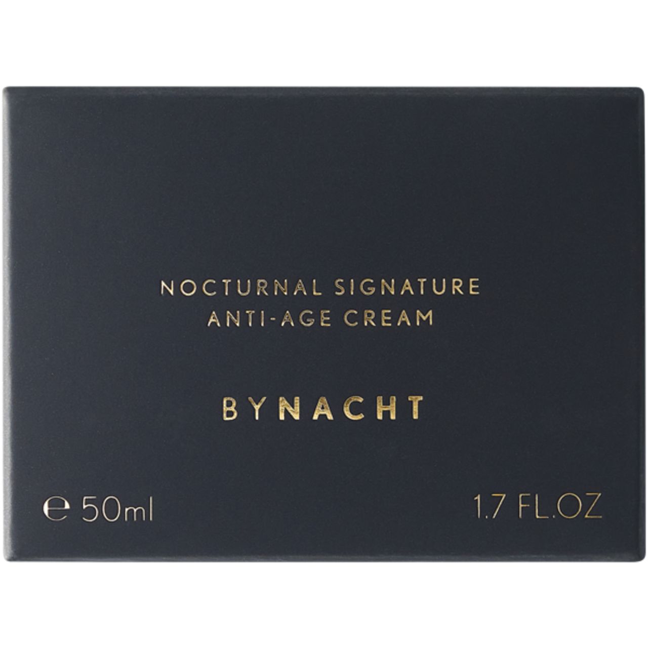 Dunkelblaue Schachtel. Aufschrift: Nocturnal Signature Anti-Age Cream, Bynacht, 50ml, 1.7 FL.OZ.