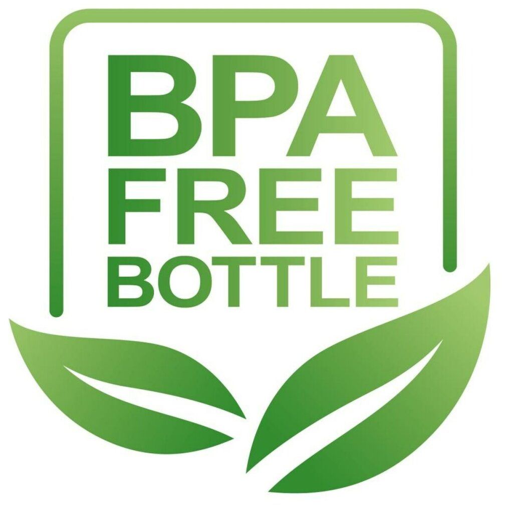 Grünes BPA-FREI BOTTLE-Logo mit Blättern.