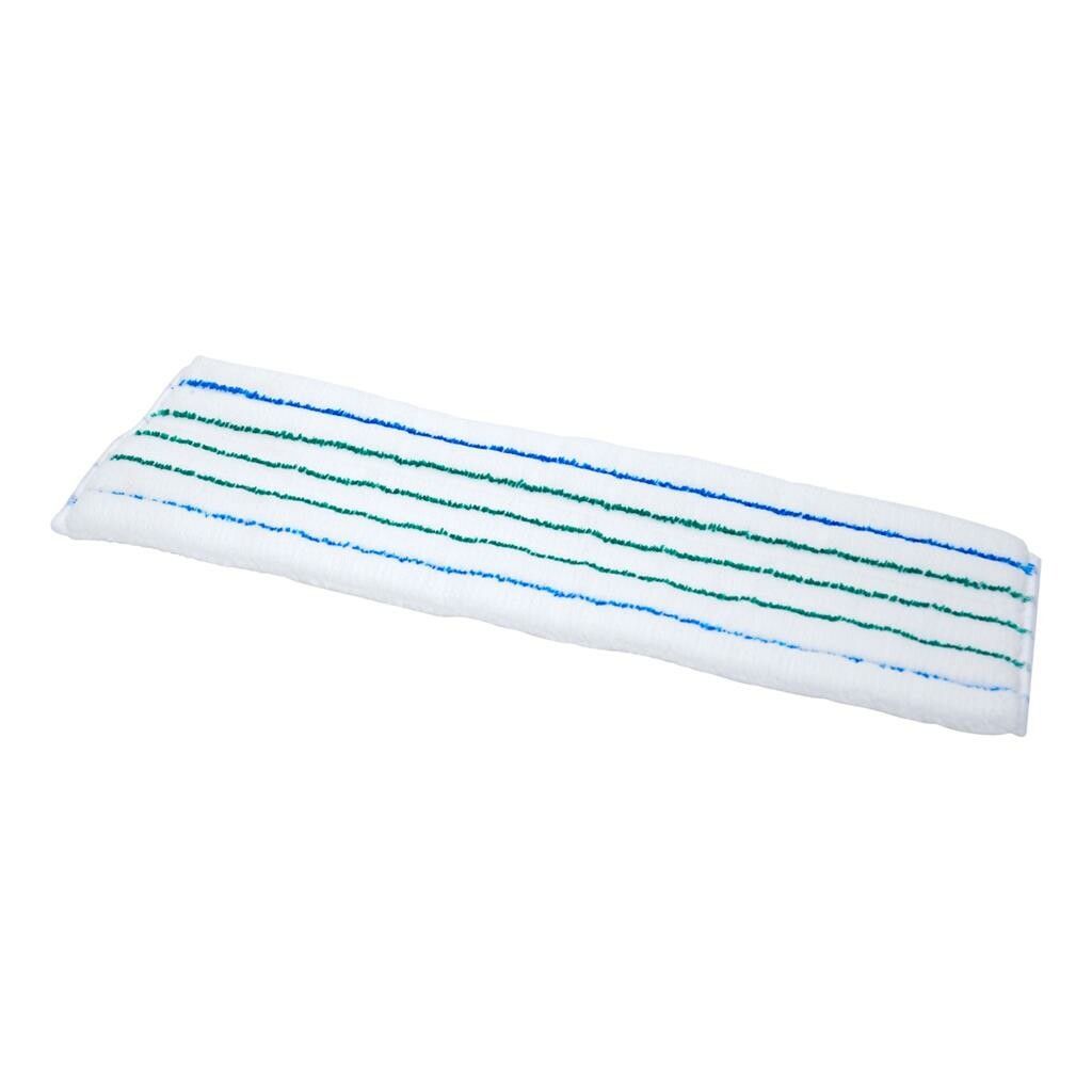 Weißes Wischtuch mit blauen und grünen Streifen. Taschenmopp.