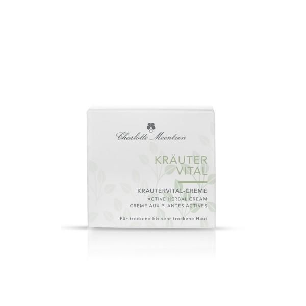 Charlotte Meentzen Kräutervital-Creme Verpackung mit Pflanzenmotiv.