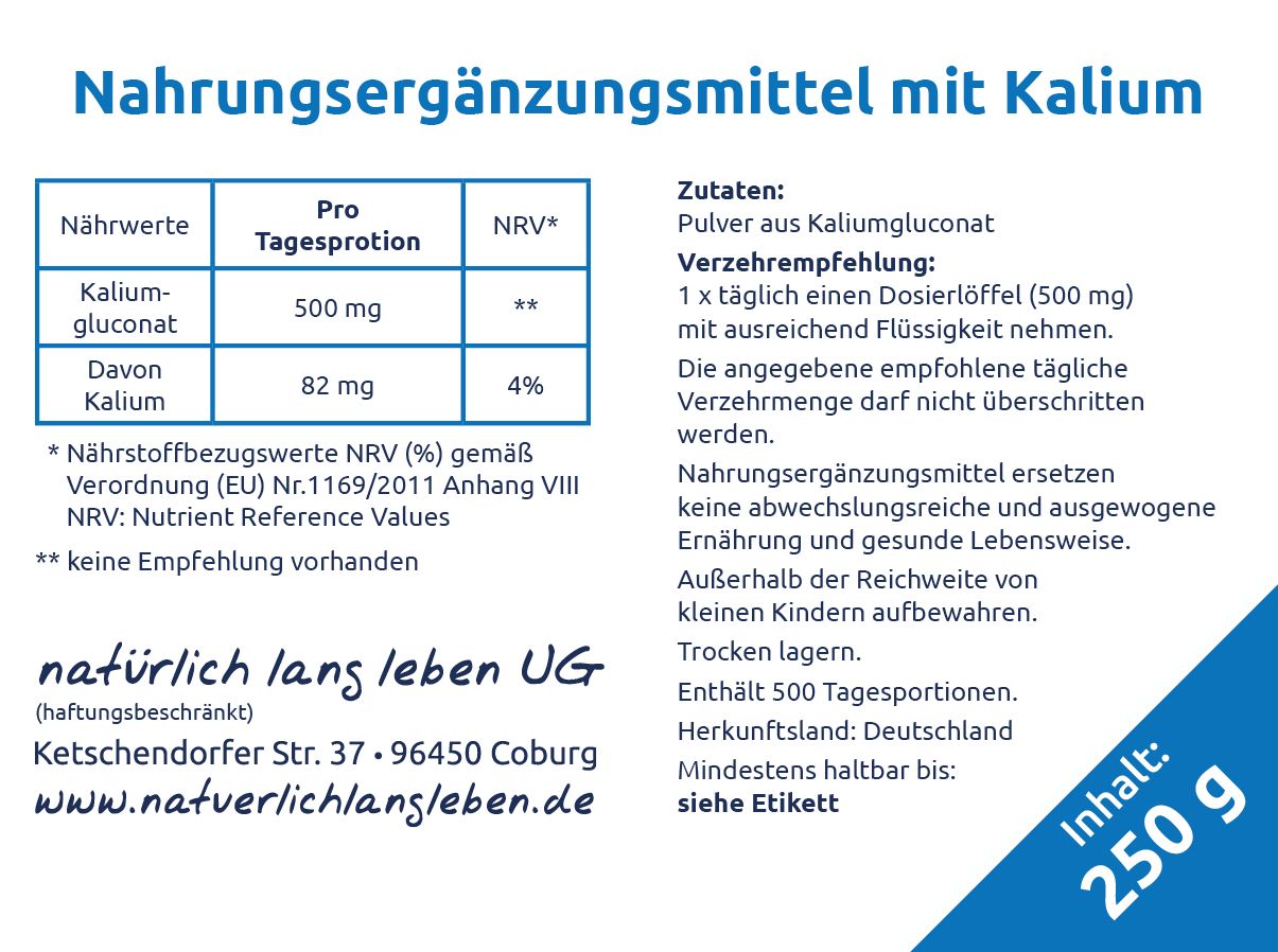 natürlich lang leben Kaliumgluconat Pulver 250 g