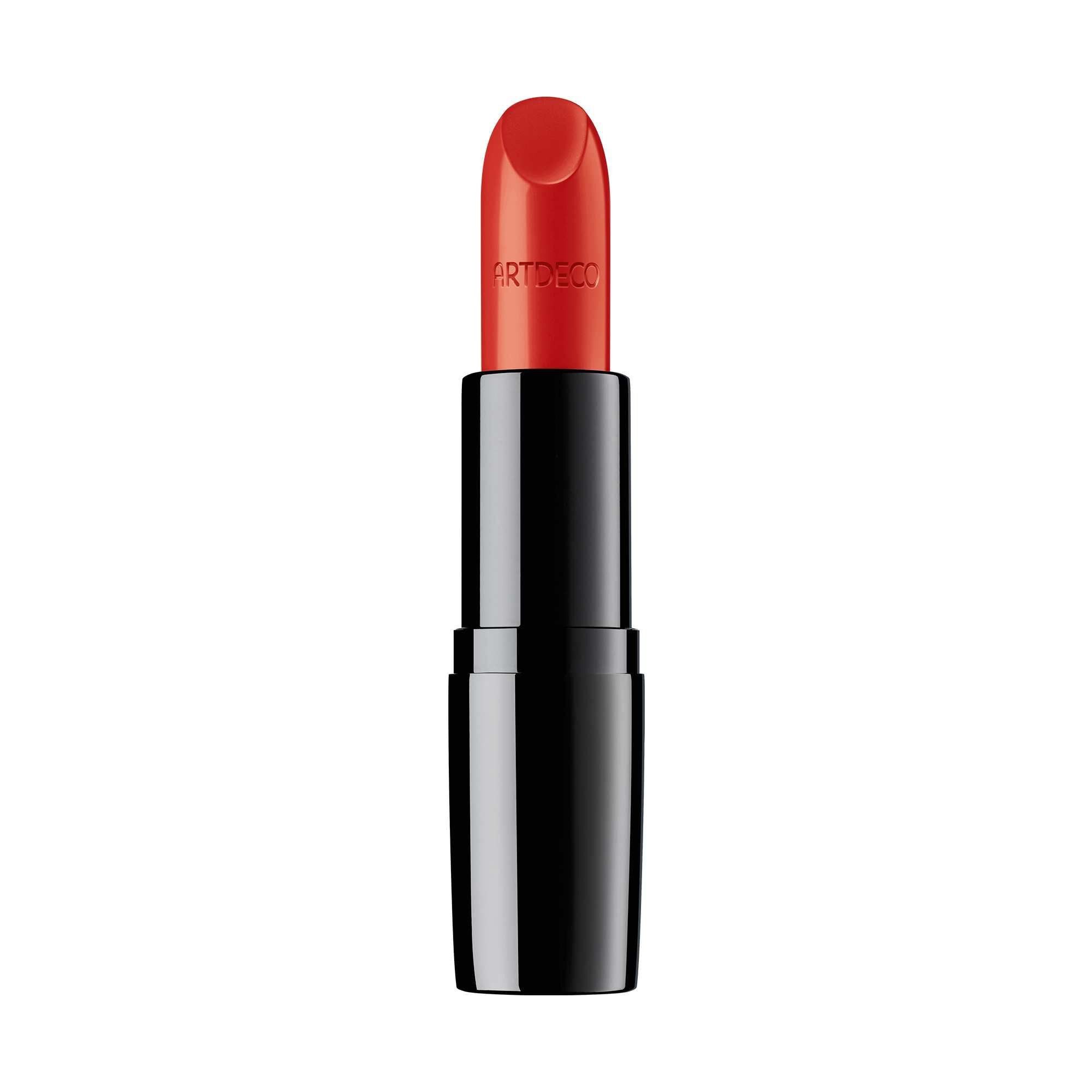 Artdeco Perfect Color Lippenstift. Schwarze Hülse, roter Lippenstift. Aufschrift Artdeco.