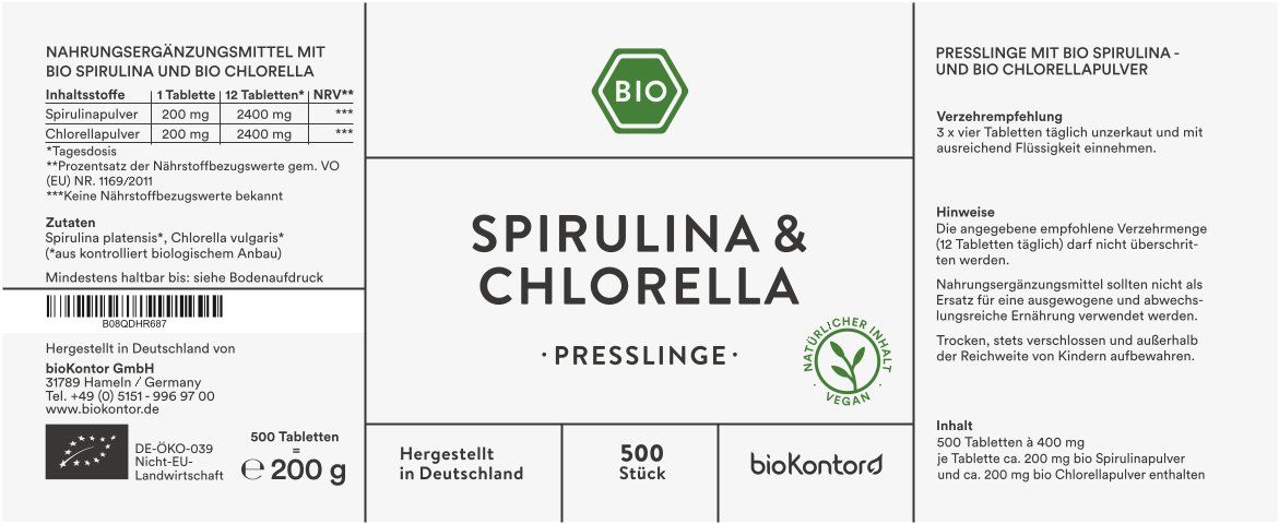 bioKontor Spirulina & Chlorella Presslinge 200 g Tabletten