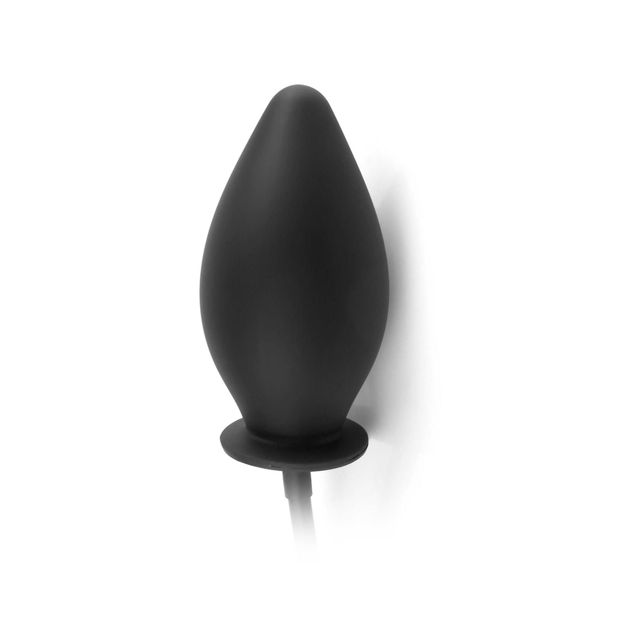 Schwarzer, konischer Analplug mit Basis. Der Plug ist auf weißem Hintergrund abgebildet.