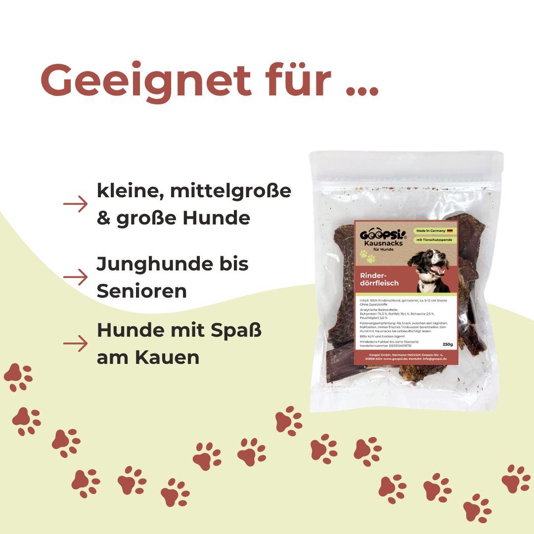 Rinderdörrfleischstücke, knusprig, angenehmer Fleischgeruch.