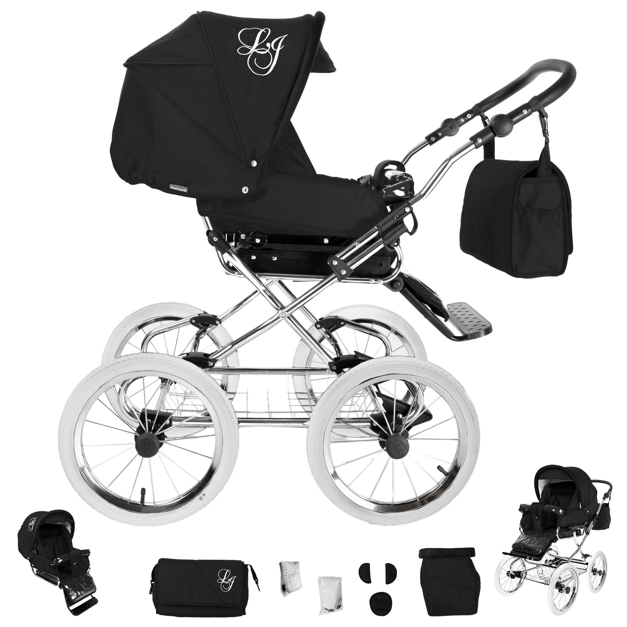 Bebebi Loving 3 in 1 Kinderwagen Set Nostalgie Kinderwagen, Black Tender Peak