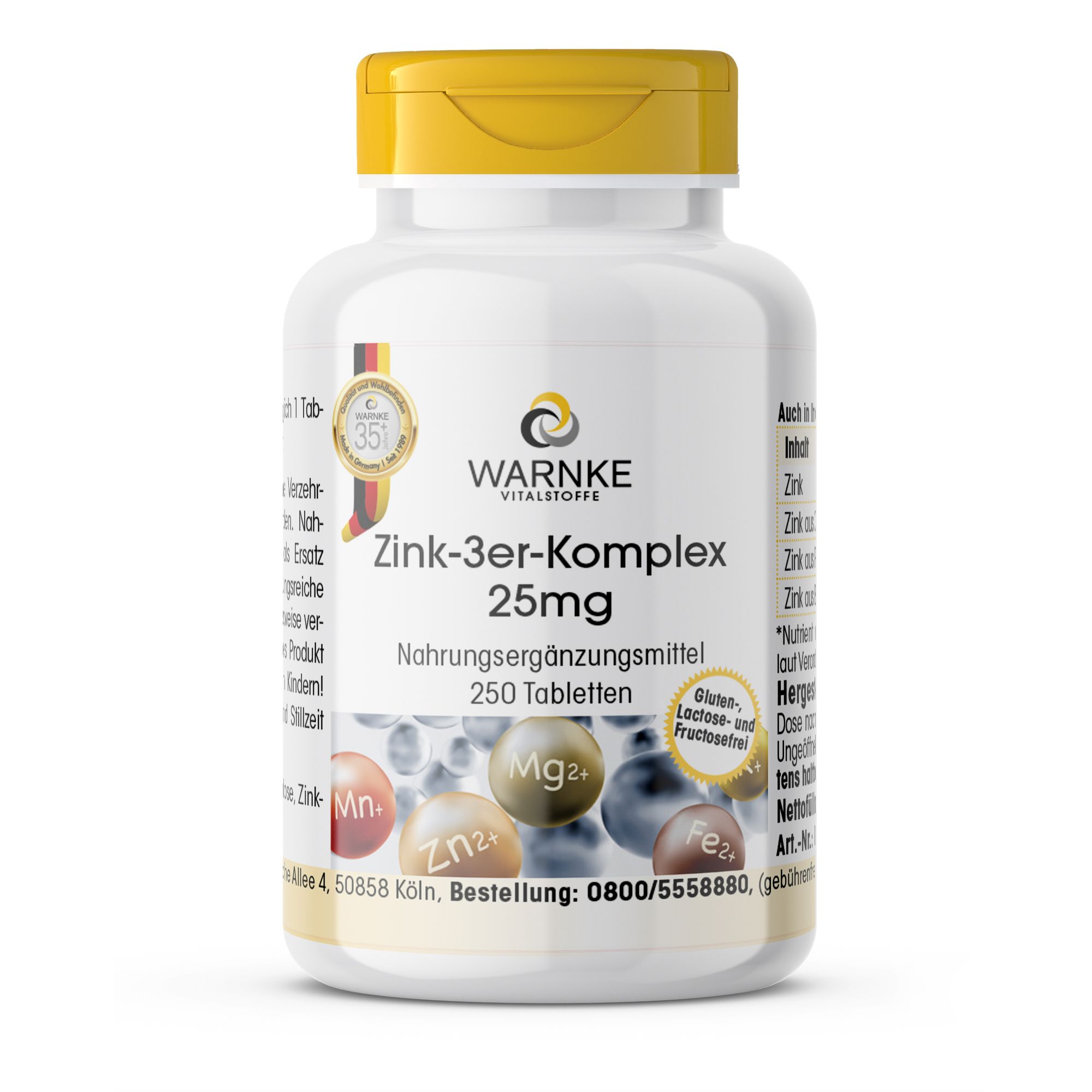 Warnke Vitalstoffe | Zink-3er-Komplex 25mg 250 St Tabletten