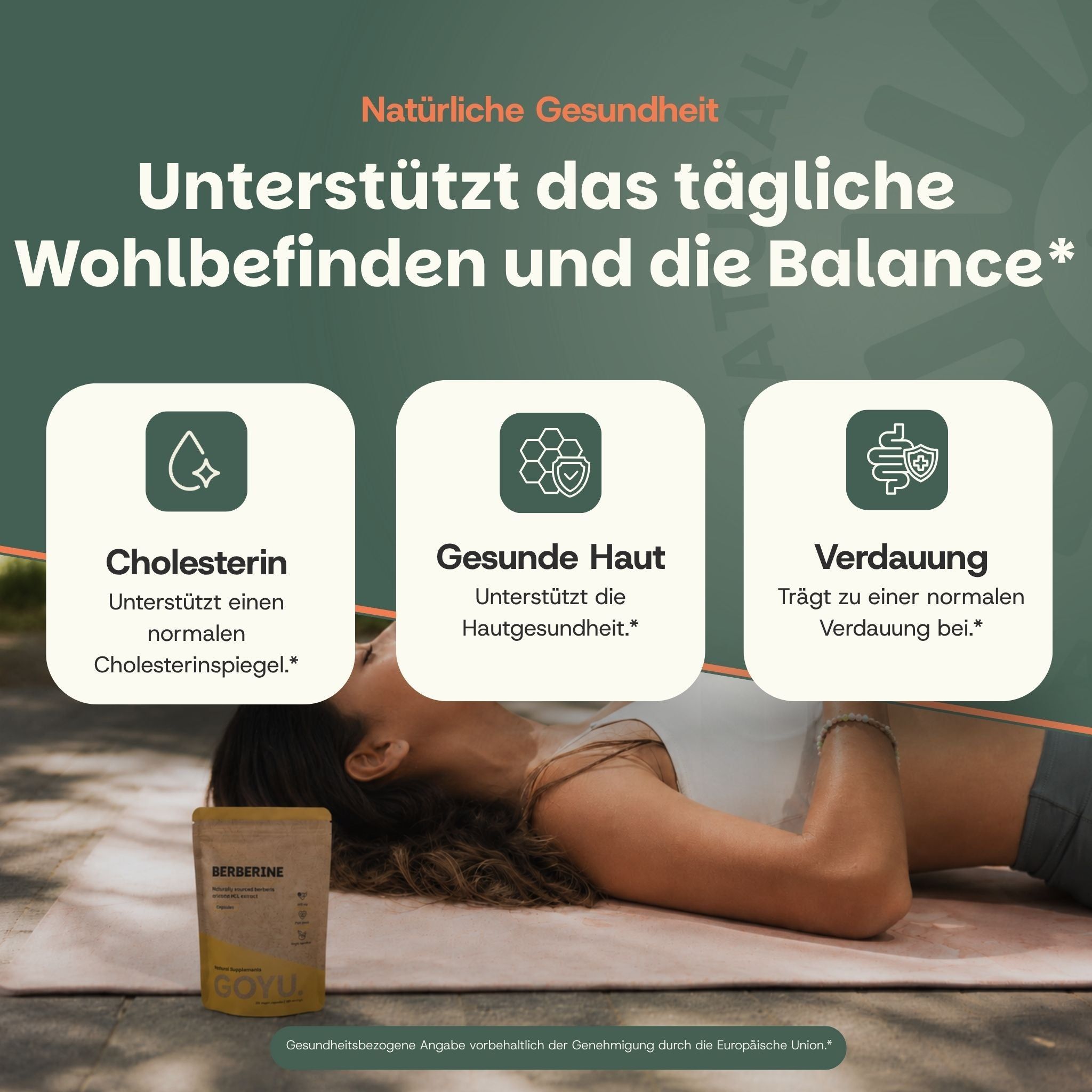 Rückseite einer GOYU Berberin Kapsel-Packung mit detaillierten Informationen und Inhaltsstoffen.