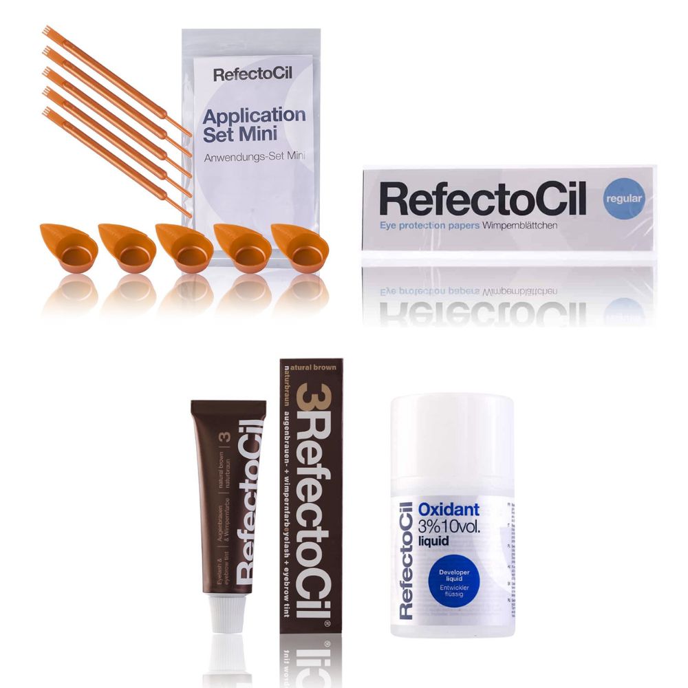 Refectocil Wimpernfarbe naturbraun 3 & Oxidant flüssig 3% Wimpernblättchen Mini-Anwendungs Set 15 ml Creme