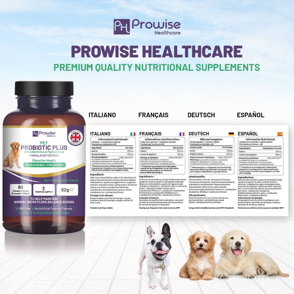 Prowise Healthcare Pet Probiotic Plus mit Inulin und Flohsamenschalen 2 Milliarden CFU