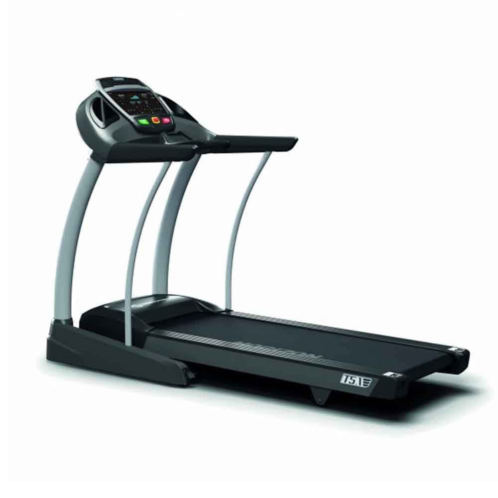 Laufband. Schwarze Lauffläche. Konsole mit Display. Horizon-Logo. Modell: T5.1. Graue Haltegriffe.