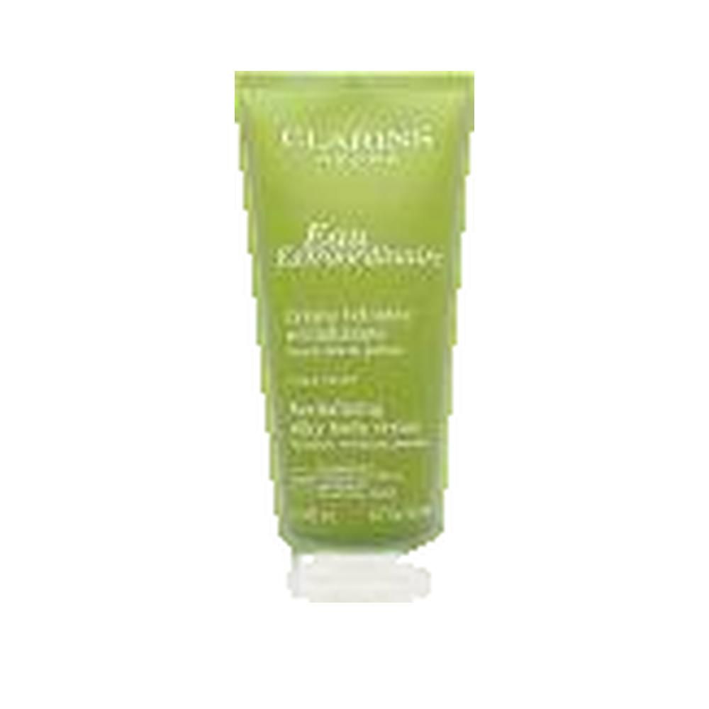 Grüne Tube mit Produktnamen und Text. Klarins Eau Extraordinaire Body Cream.