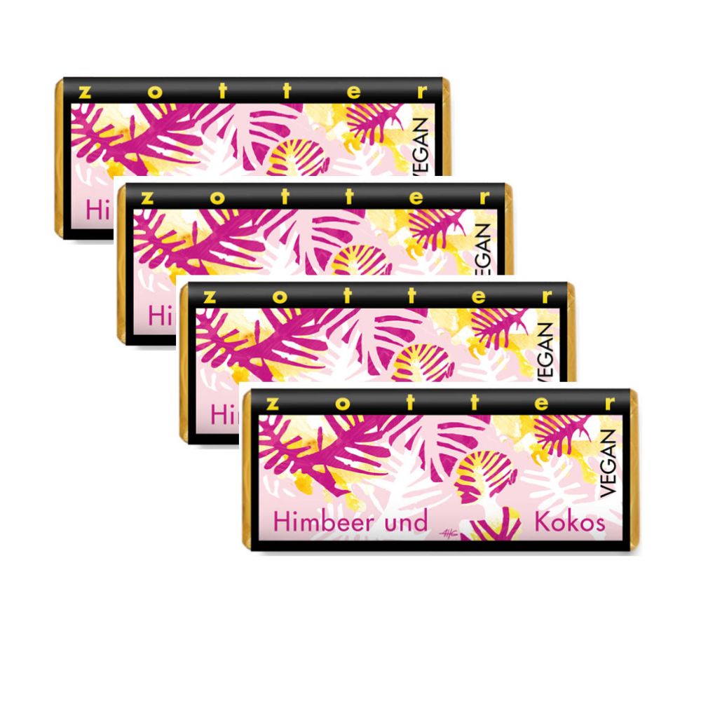 Zotter vegane Bio-Schokolade Himbeer Kokos 4x70 g