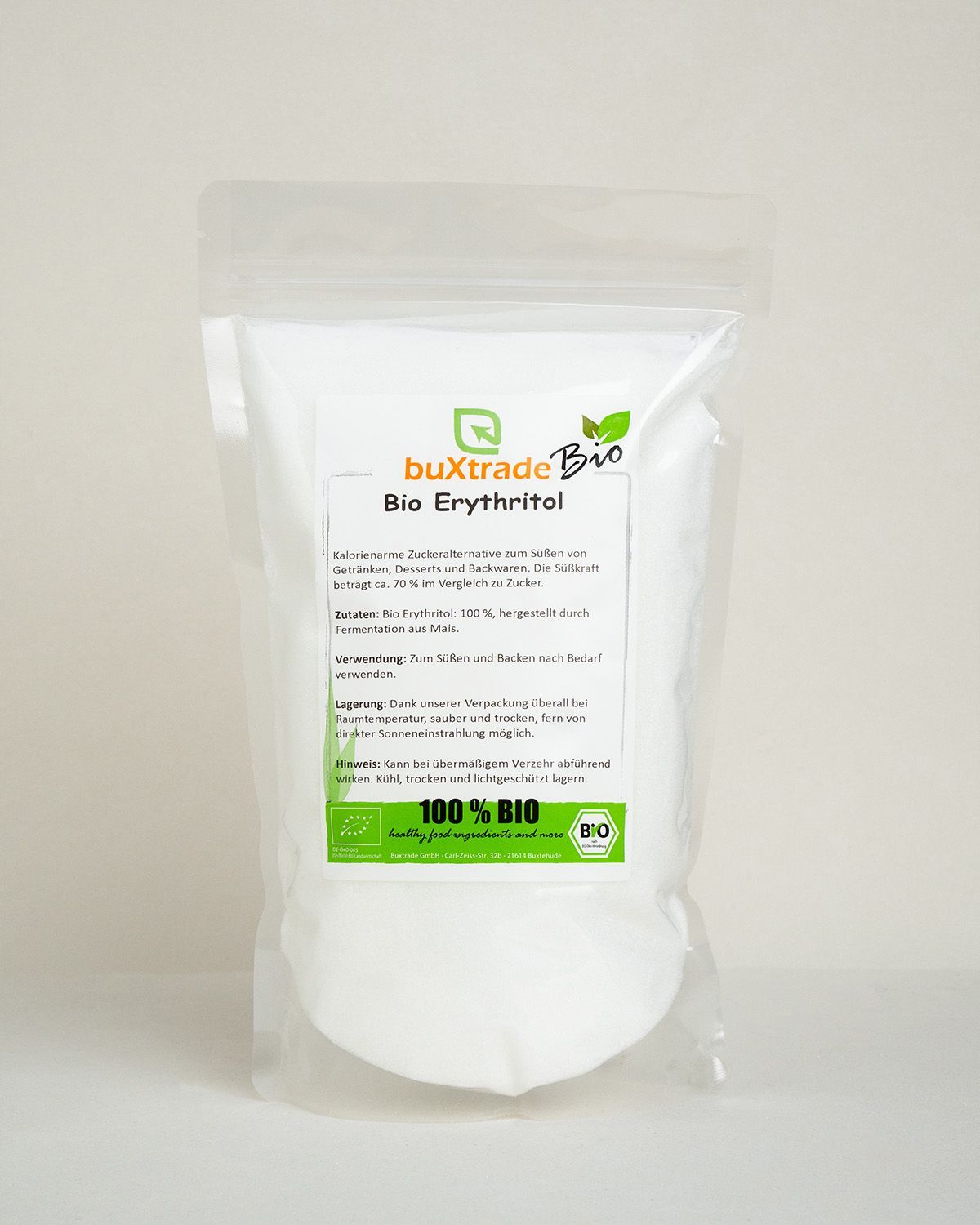 Ein Beutel buxtrade Bio Erythritol, 100% Bio.