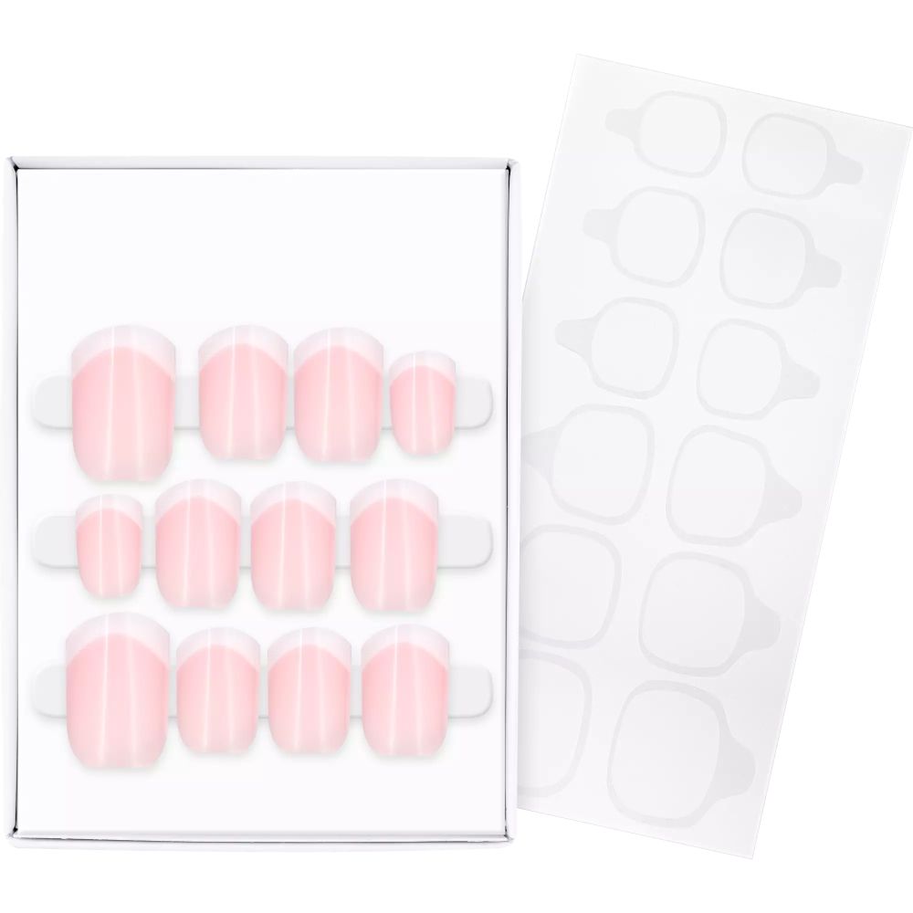 Kunstnägel mit French-Maniküre, rosa und weiß. In Schachtel mit Klebepads.