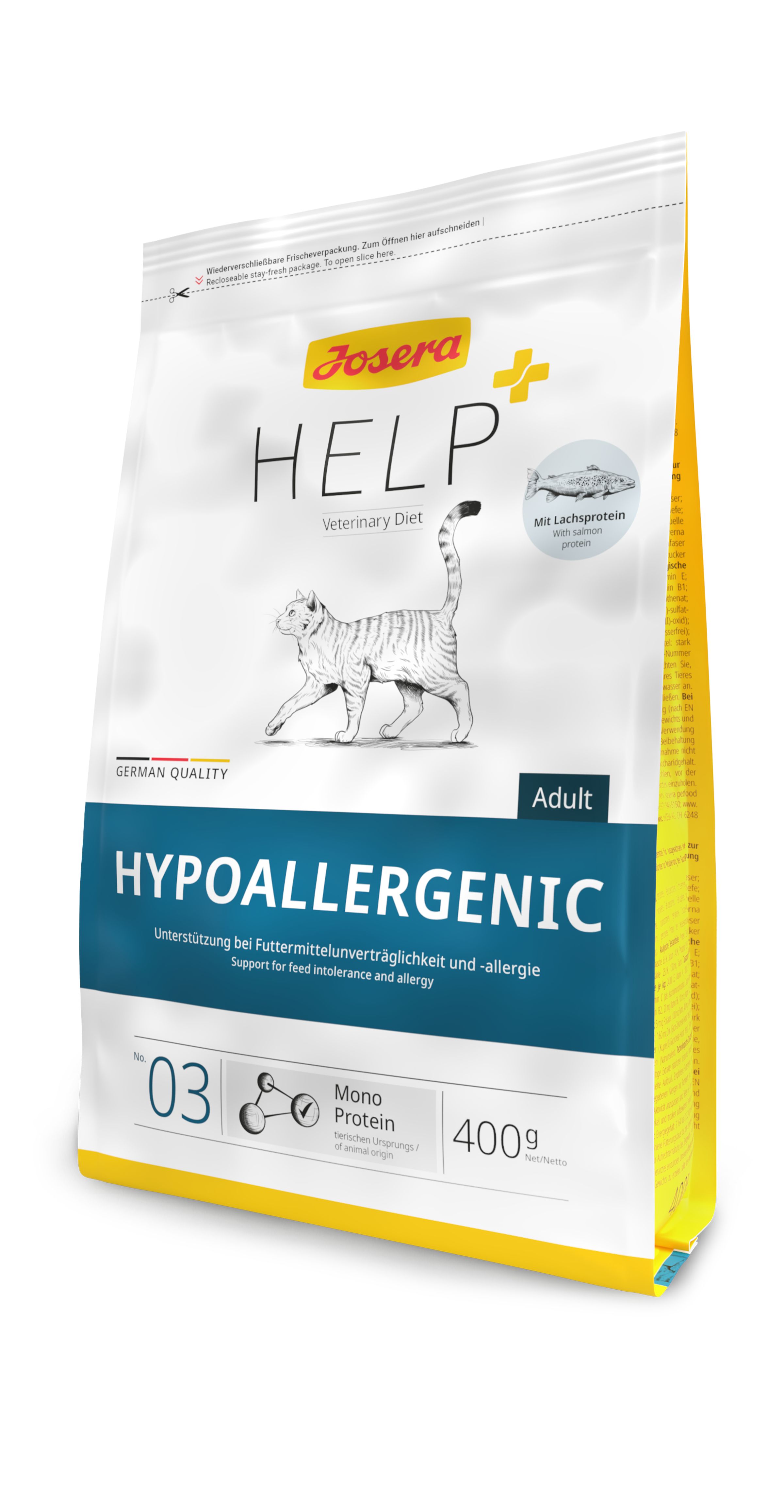 Josera HELP Hypoallergenic Katzenfutter, 400g Beutel. Unterstützt bei Futterunverträglichkeit und Allergie.