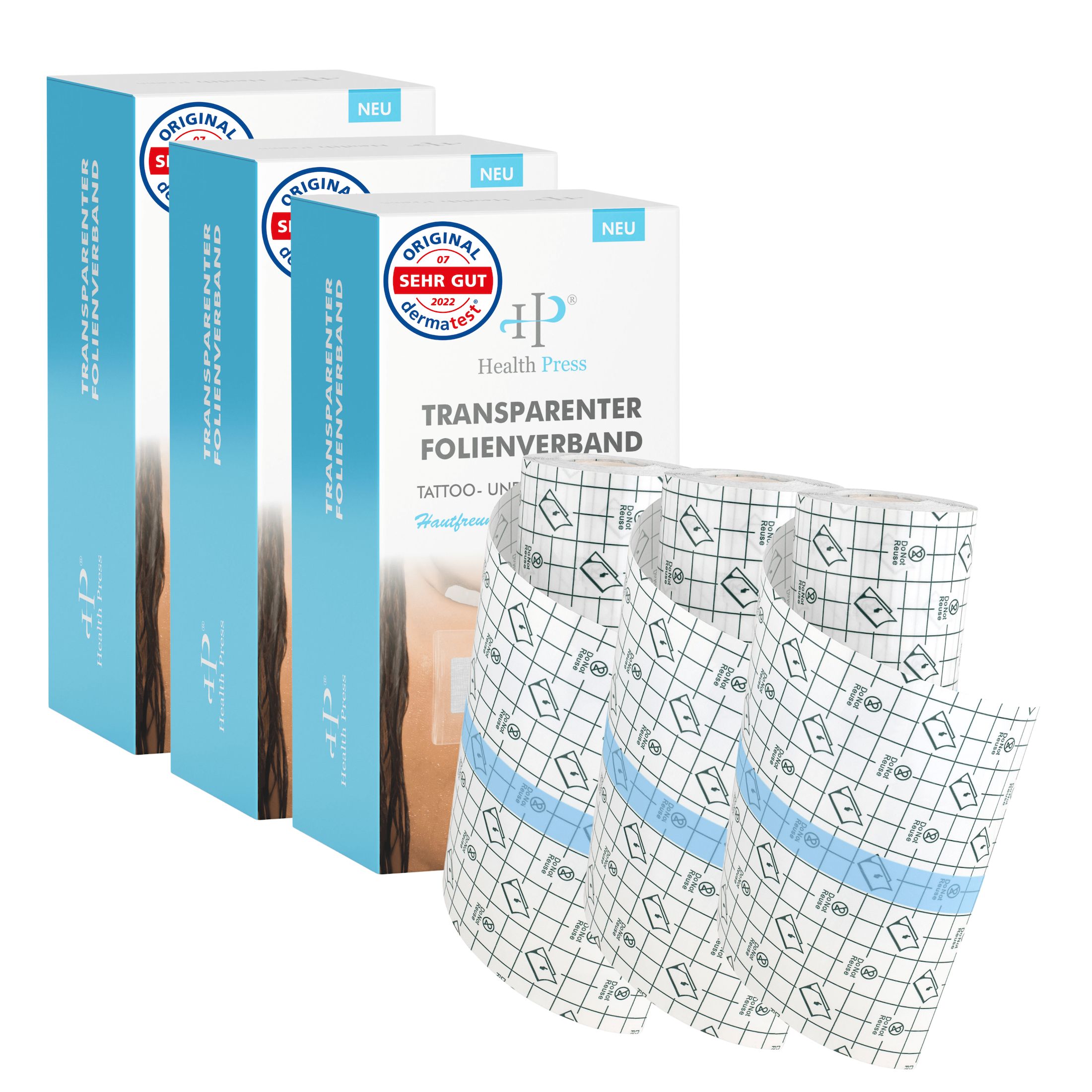 Health Press Folienverband – Wasserfeste Schutzfolie (Duschpflaster) zum Abdecken von Wunden 3 St